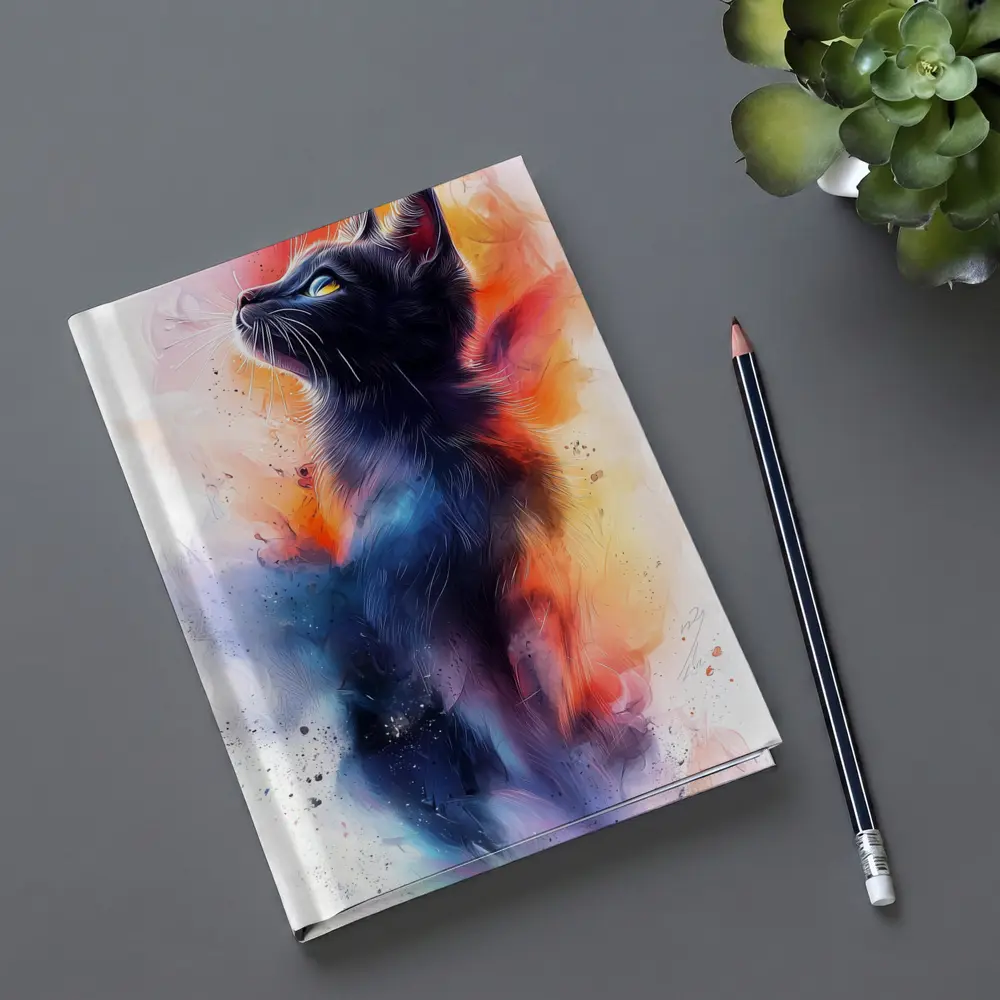 Black Cat Watercolor Abstract Colorful Splash Art – Notebooks