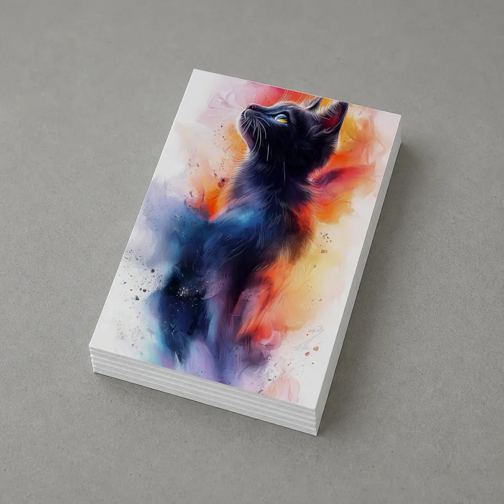 Black Cat Watercolor Abstract Colorful Splash Art – Postcards