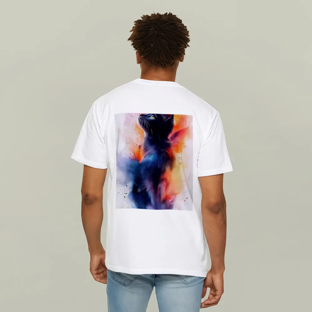 Black Cat Watercolor Abstract Colorful Splash Art – T-Shirts