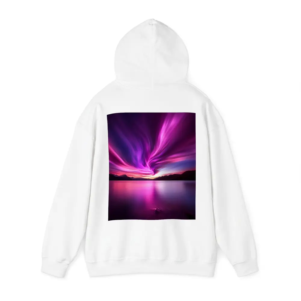 Pink Purple Aurora Borealis Over Mountain Lake – Hoodies