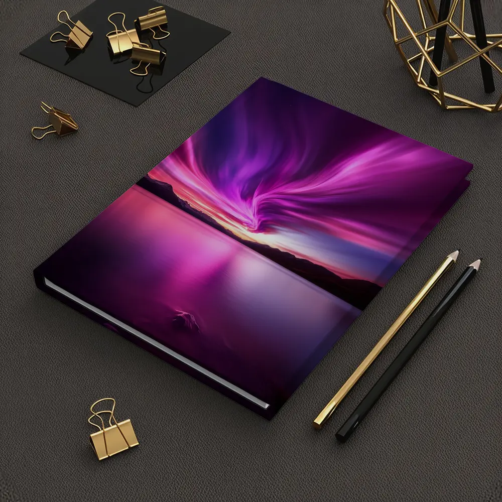 Pink Purple Aurora Borealis Over Mountain Lake – Notebooks