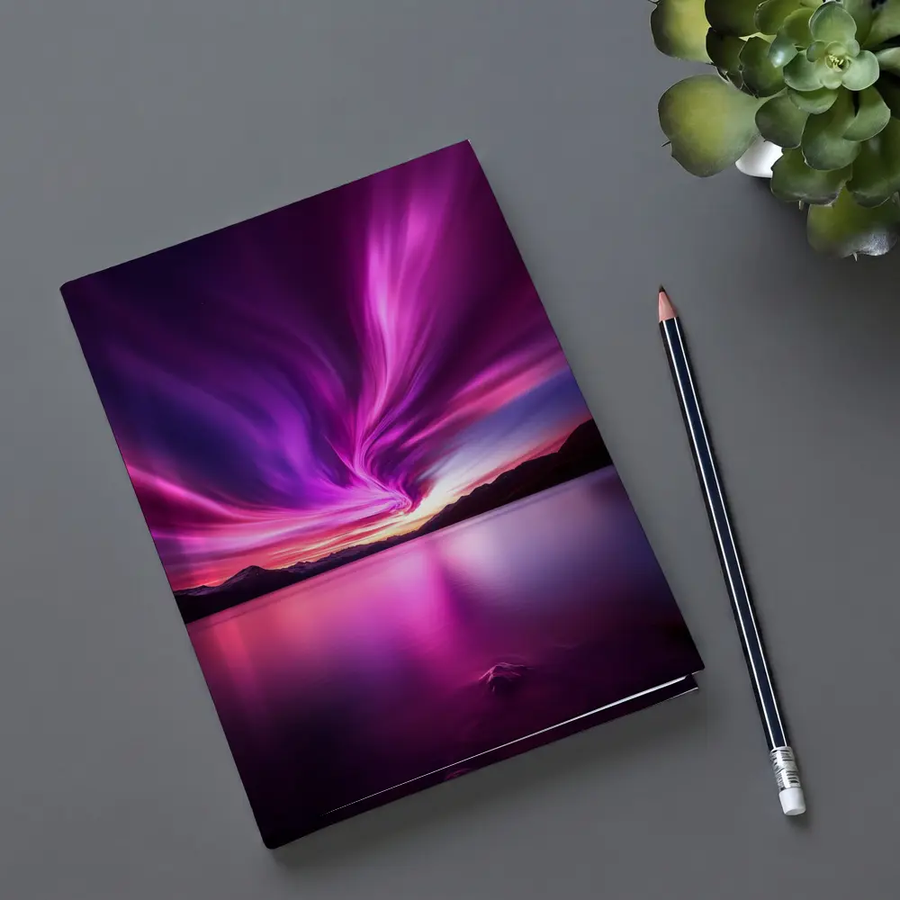 Pink Purple Aurora Borealis Over Mountain Lake – Notebooks