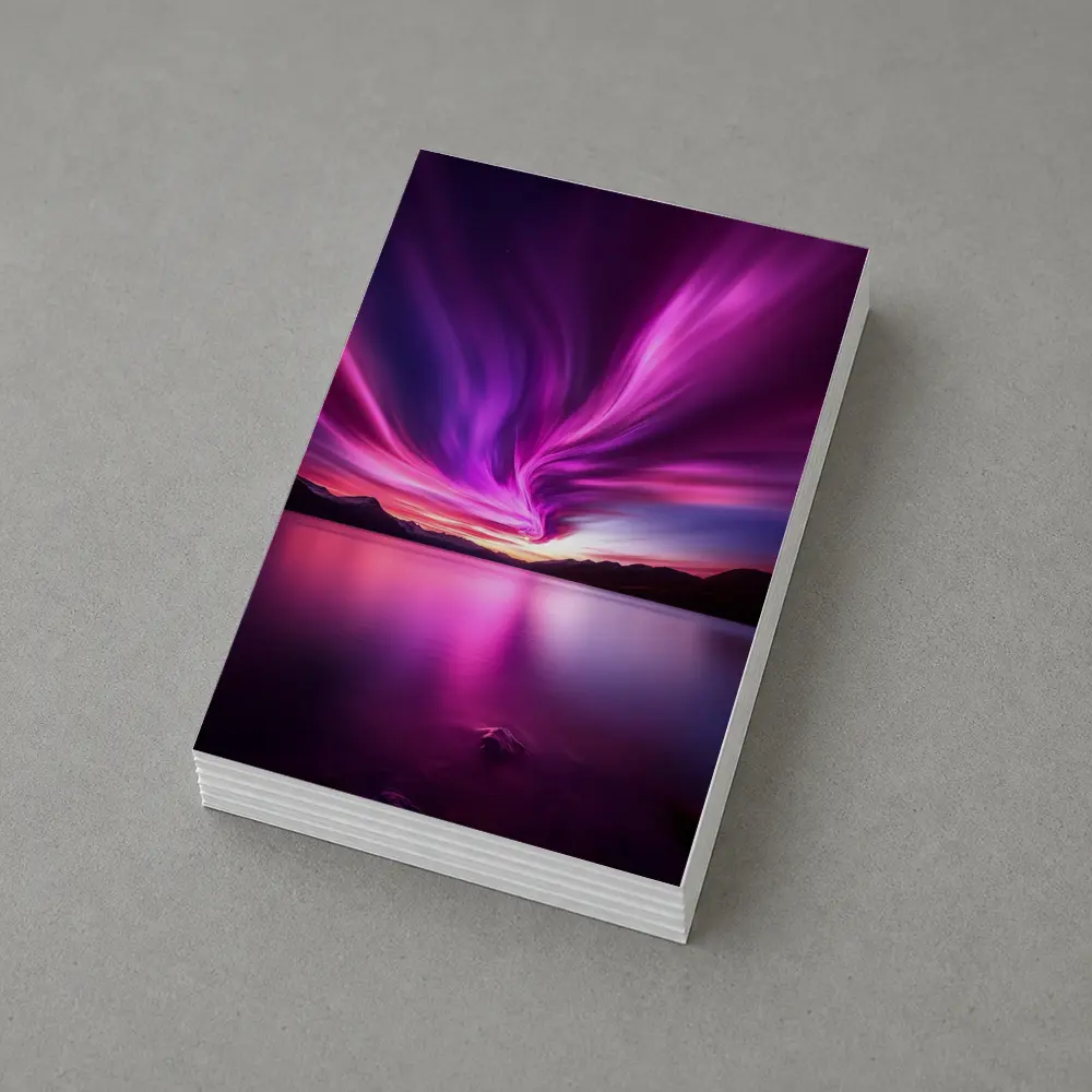 Pink Purple Aurora Borealis Over Mountain Lake – Postcards