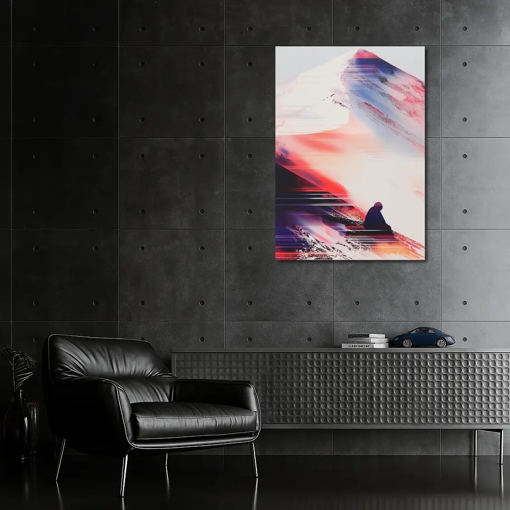 Lone Figure Glitch Art Mountain Abstract – Wall Art