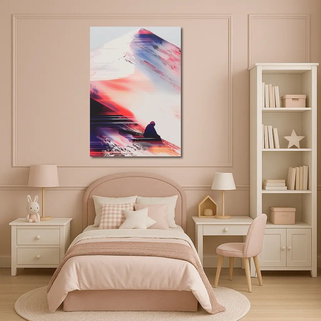 Lone Figure Glitch Art Mountain Abstract – Wall Art