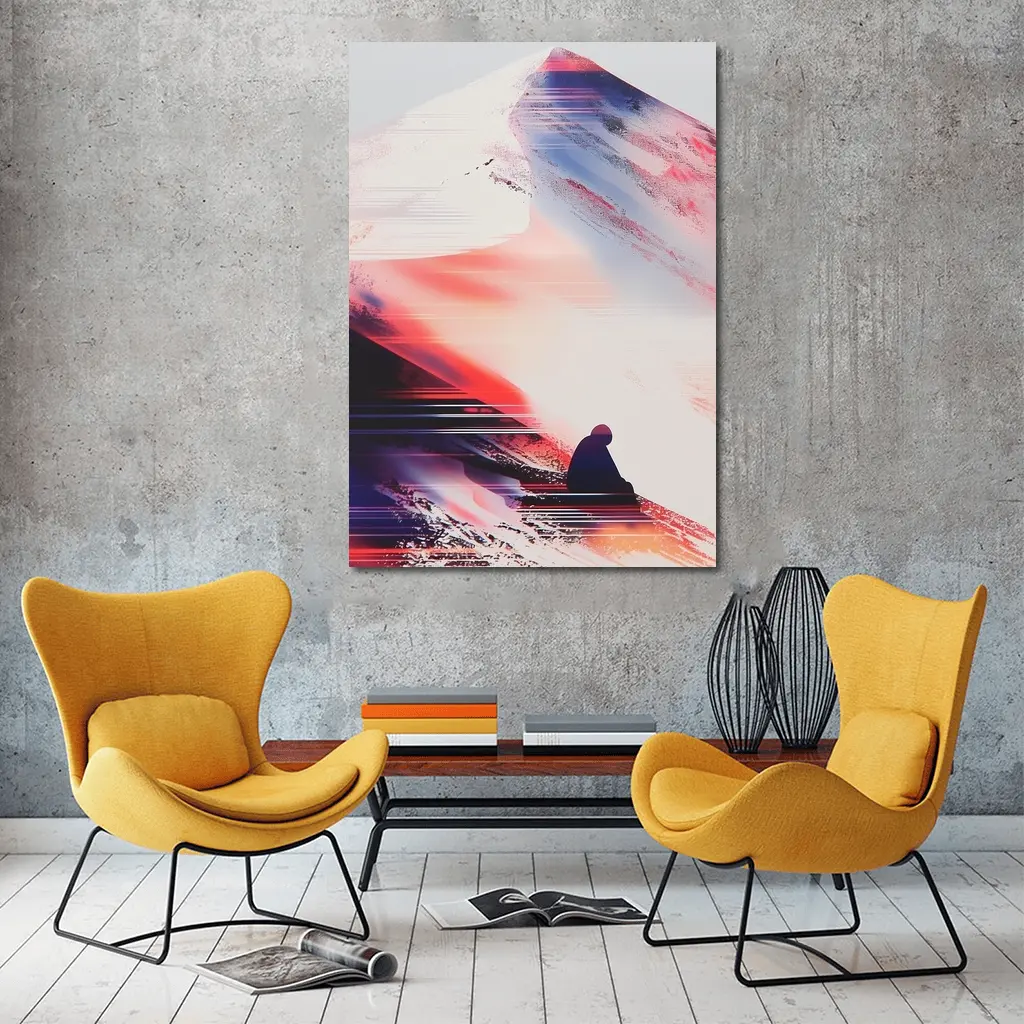 Lone Figure Glitch Art Mountain Abstract – Wall Art