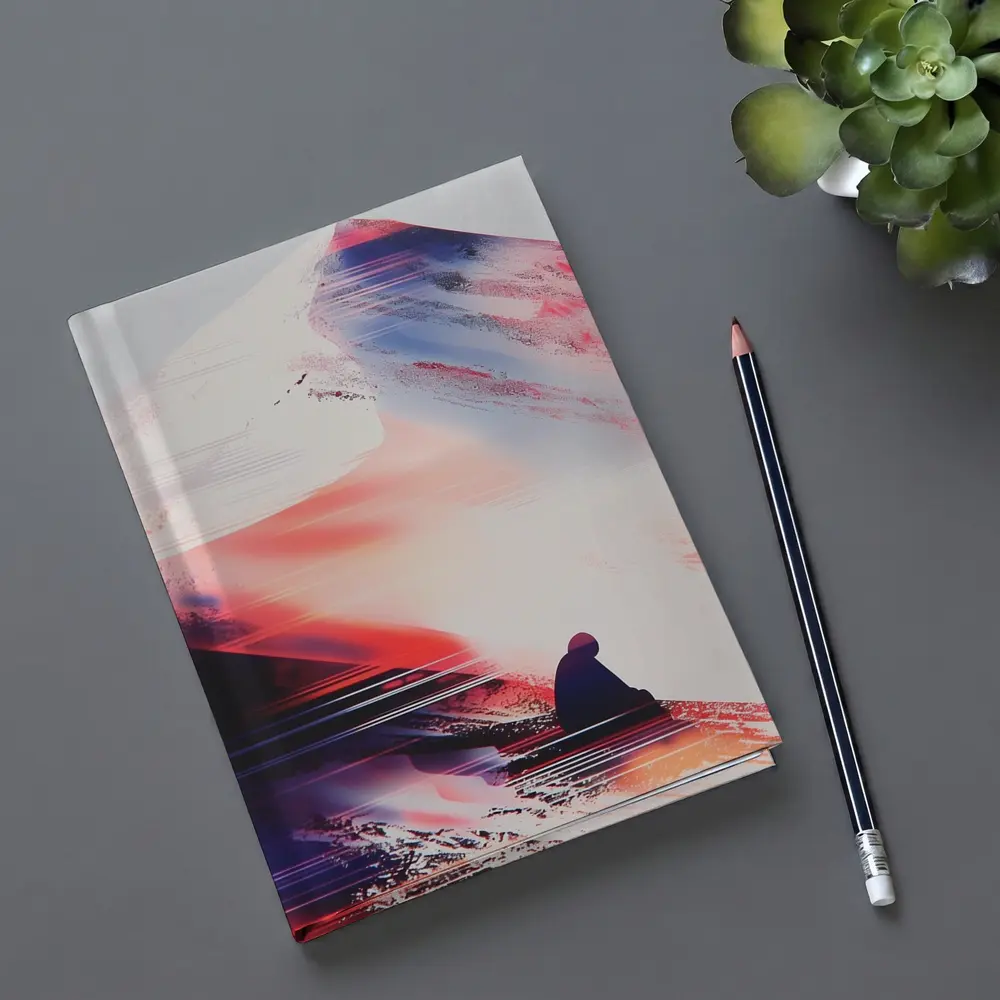 Lone Figure Glitch Art Mountain Abstract – Notebooks