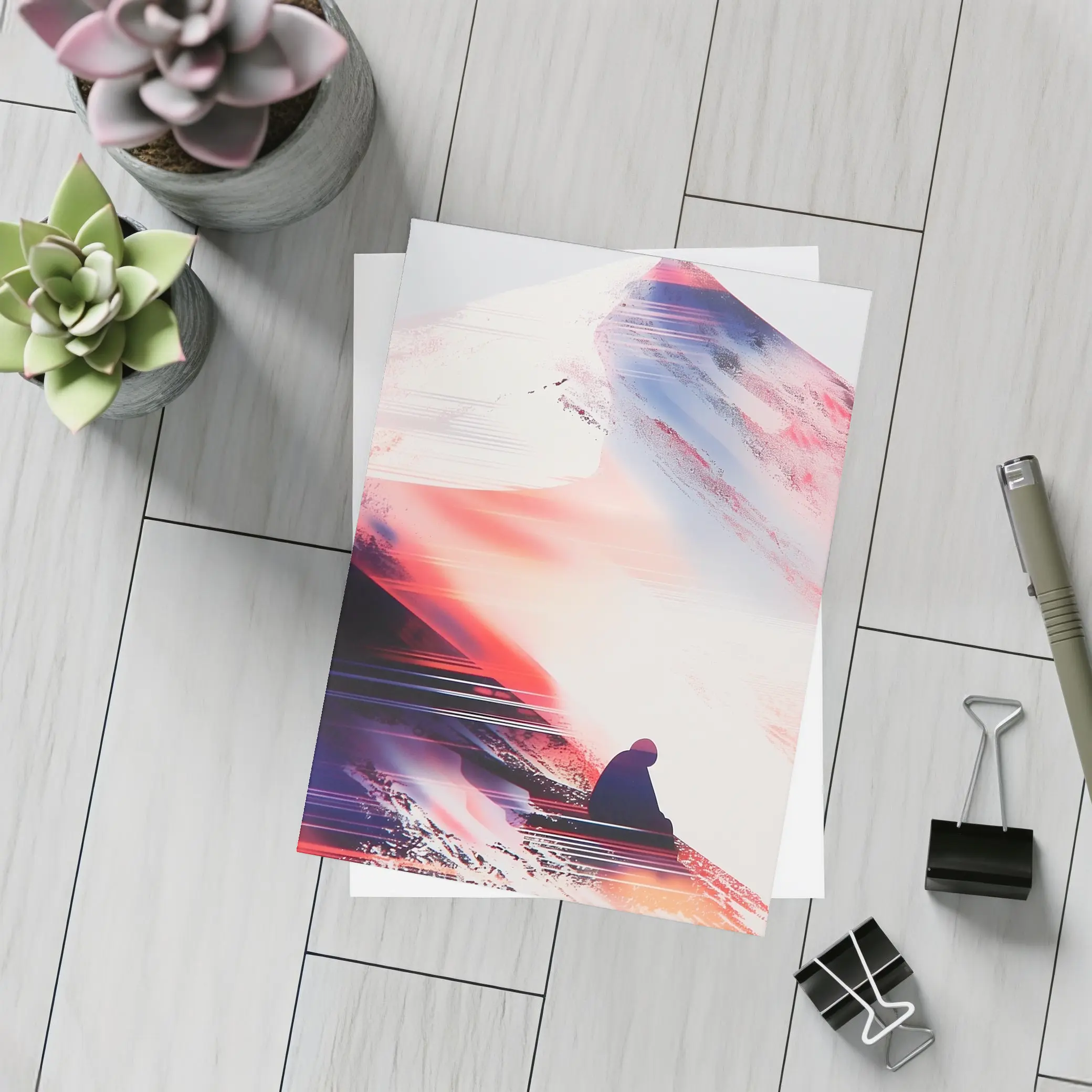 Lone Figure Glitch Art Mountain Abstract – Postcards