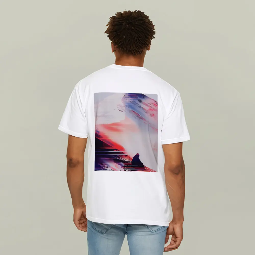 Lone Figure Glitch Art Mountain Abstract – T-Shirts