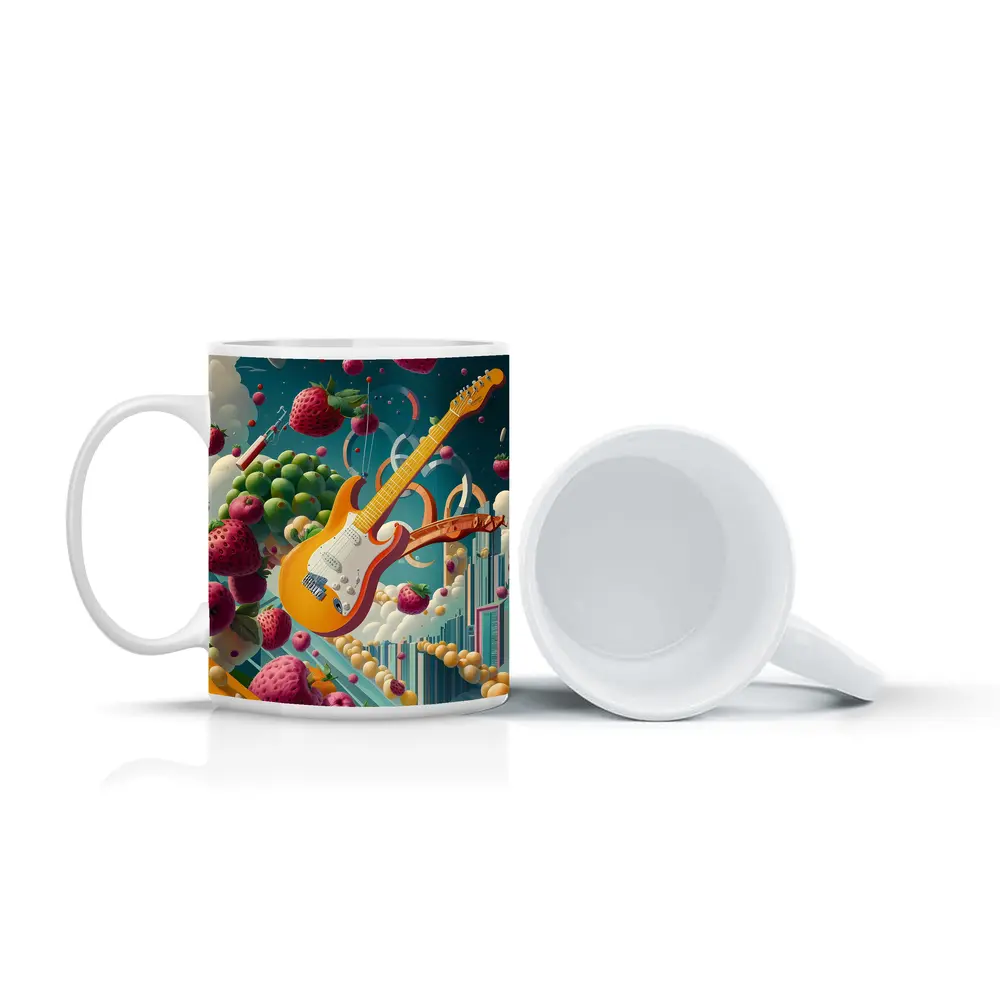 Electric Guitar Floating Surreal Fruit Cityscape – Mugs