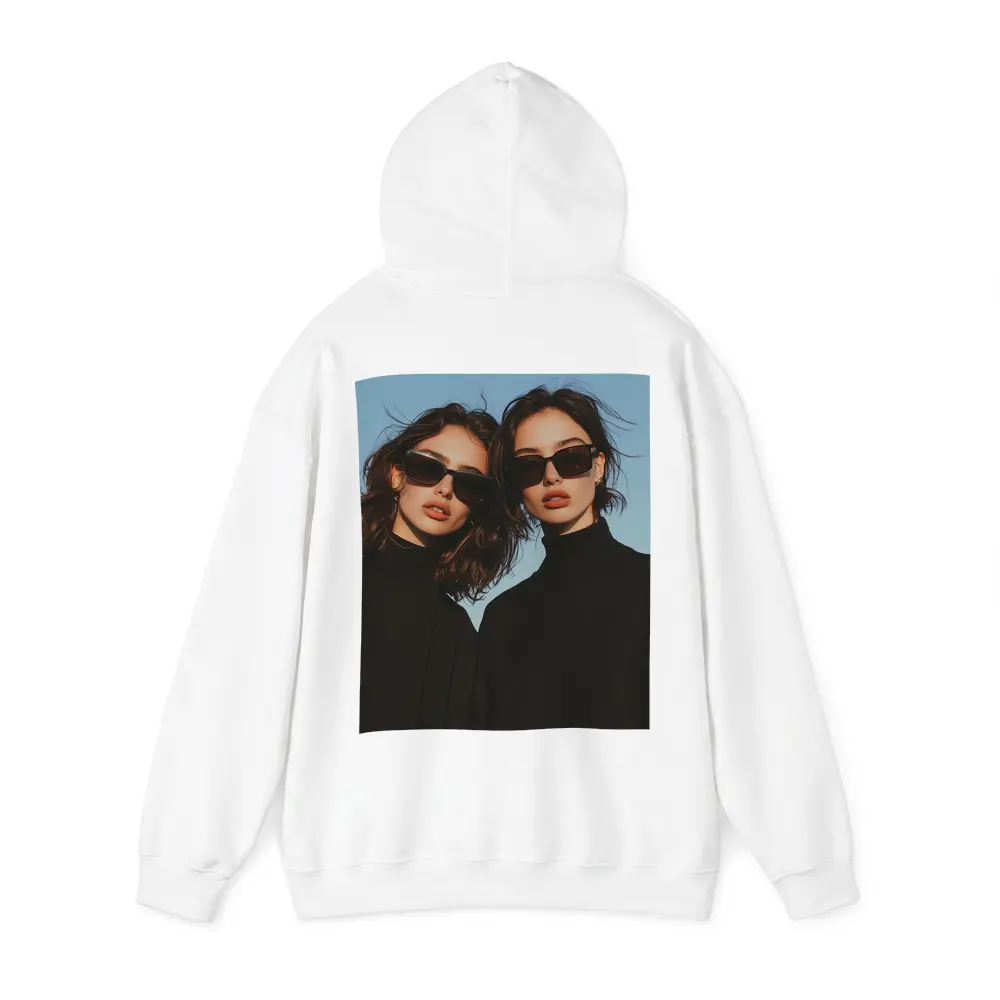 Two Women Black Turtlenecks Sunglasses Blue Sky – Hoodies