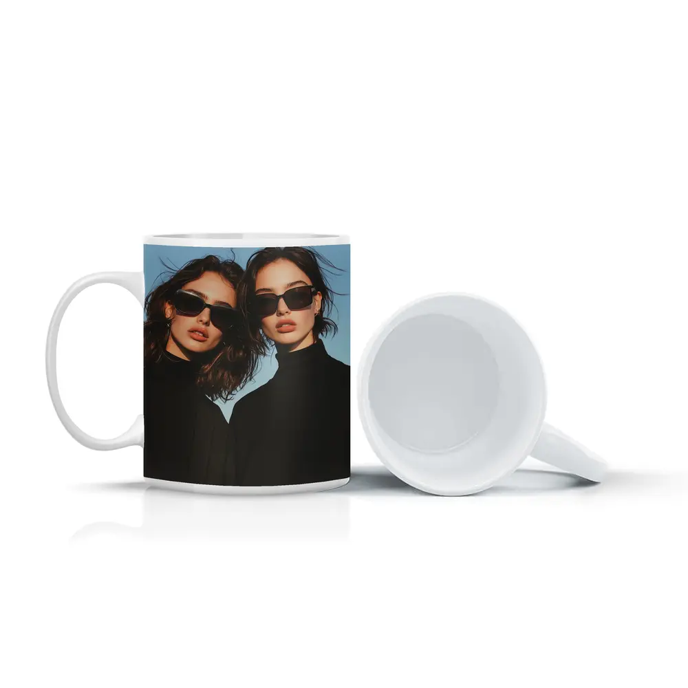 Two Women Black Turtlenecks Sunglasses Blue Sky – Mugs