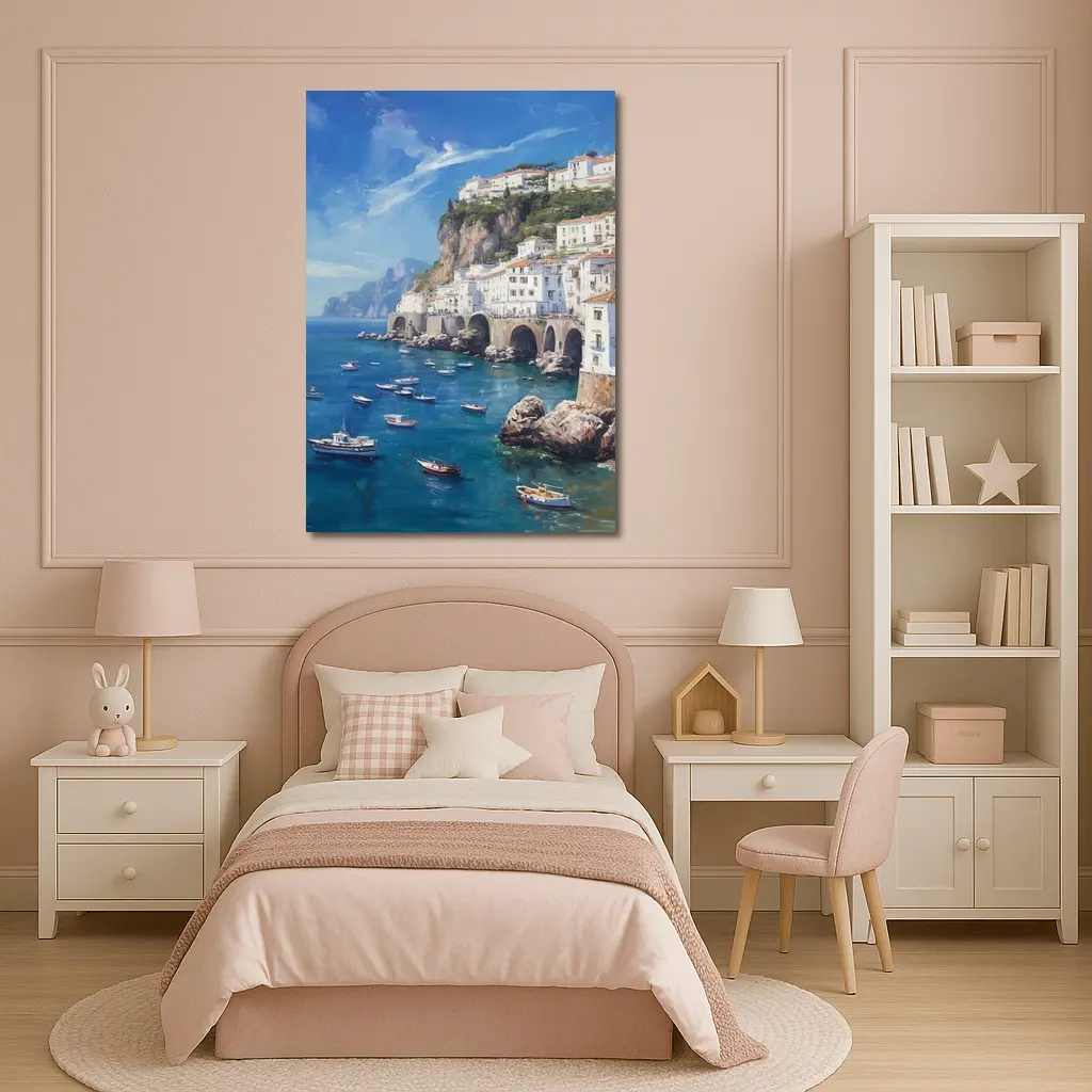 Amalfi Coast Italy Oil Painting Seascape – Wall Art