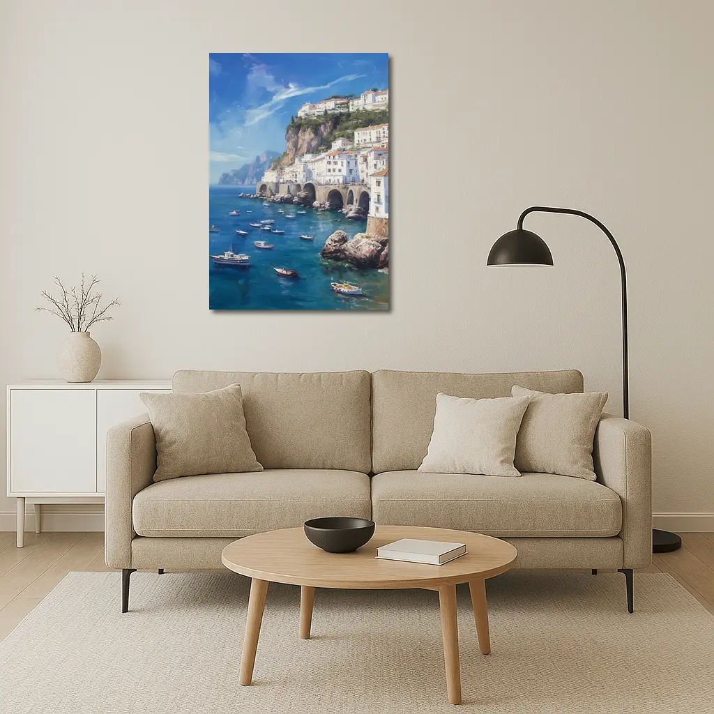 Amalfi Coast Italy Oil Painting Seascape – Wall Art