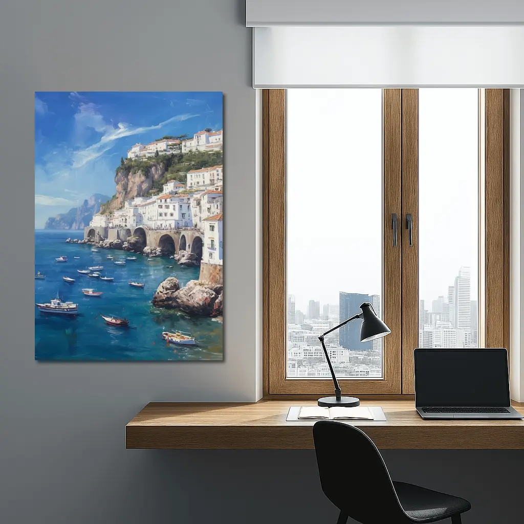 Amalfi Coast Italy Oil Painting Seascape – Wall Art