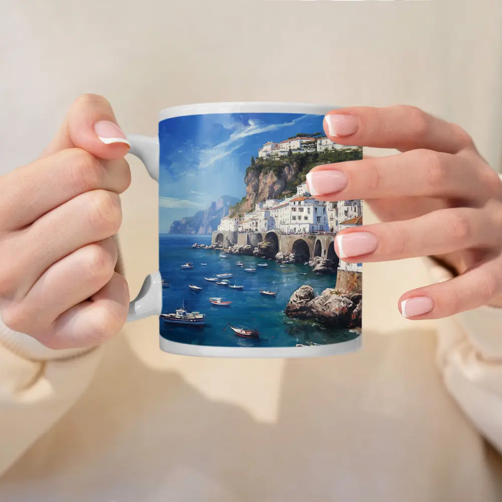Amalfi Coast Italy Oil Painting Seascape – Mugs