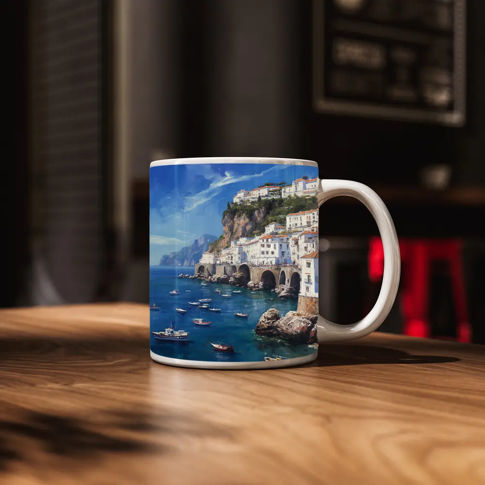 Amalfi Coast Italy Oil Painting Seascape – Mugs