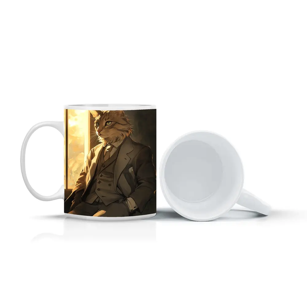 Dapper Orange Cat Suit Anime Art – Mugs