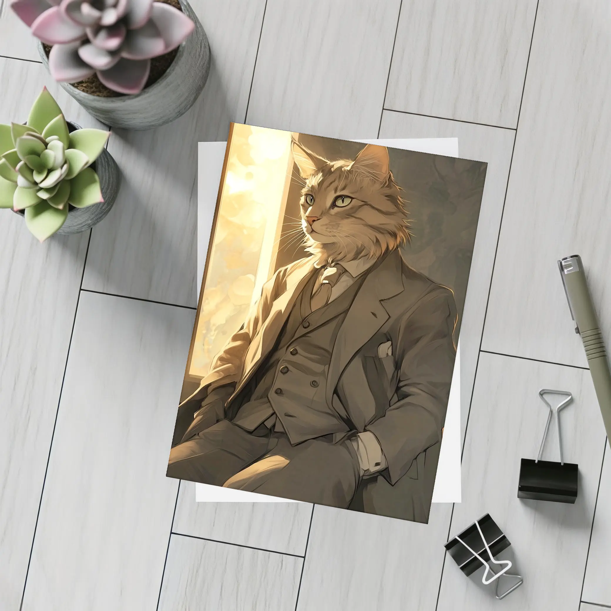 Dapper Orange Cat Suit Anime Art – Postcards