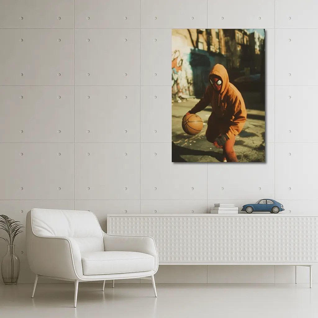 Spider-Man Dribbling Basketball On Urban Street – Wall Art