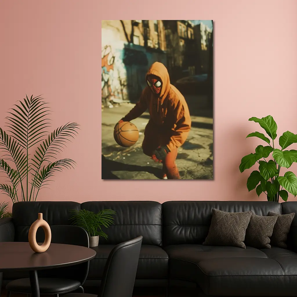 Spider-Man Dribbling Basketball On Urban Street – Wall Art