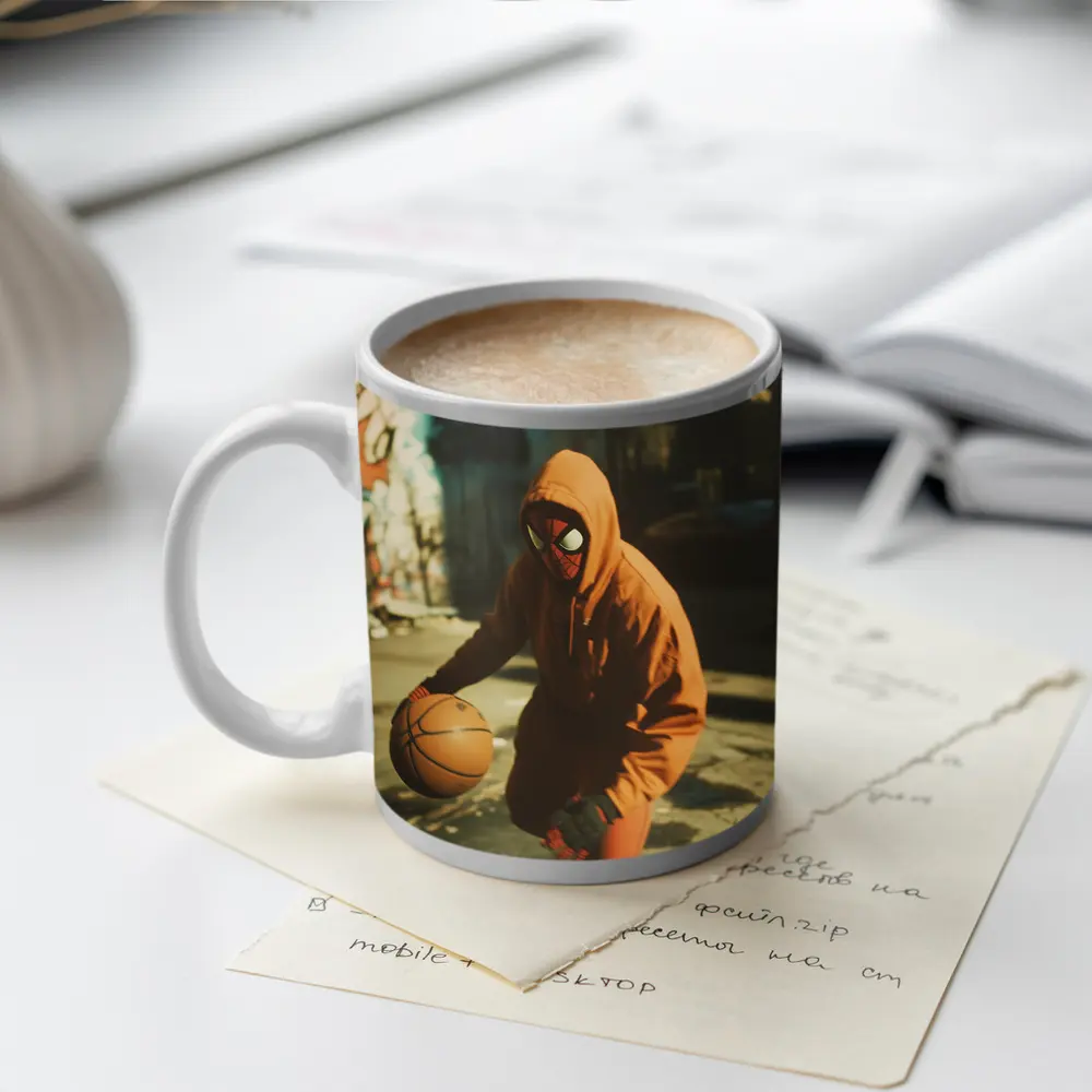 Spider-Man Dribbling Basketball On Urban Street – Mugs