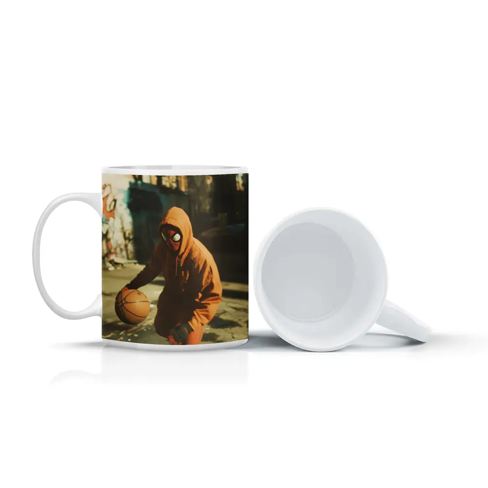 Spider-Man Dribbling Basketball On Urban Street – Mugs