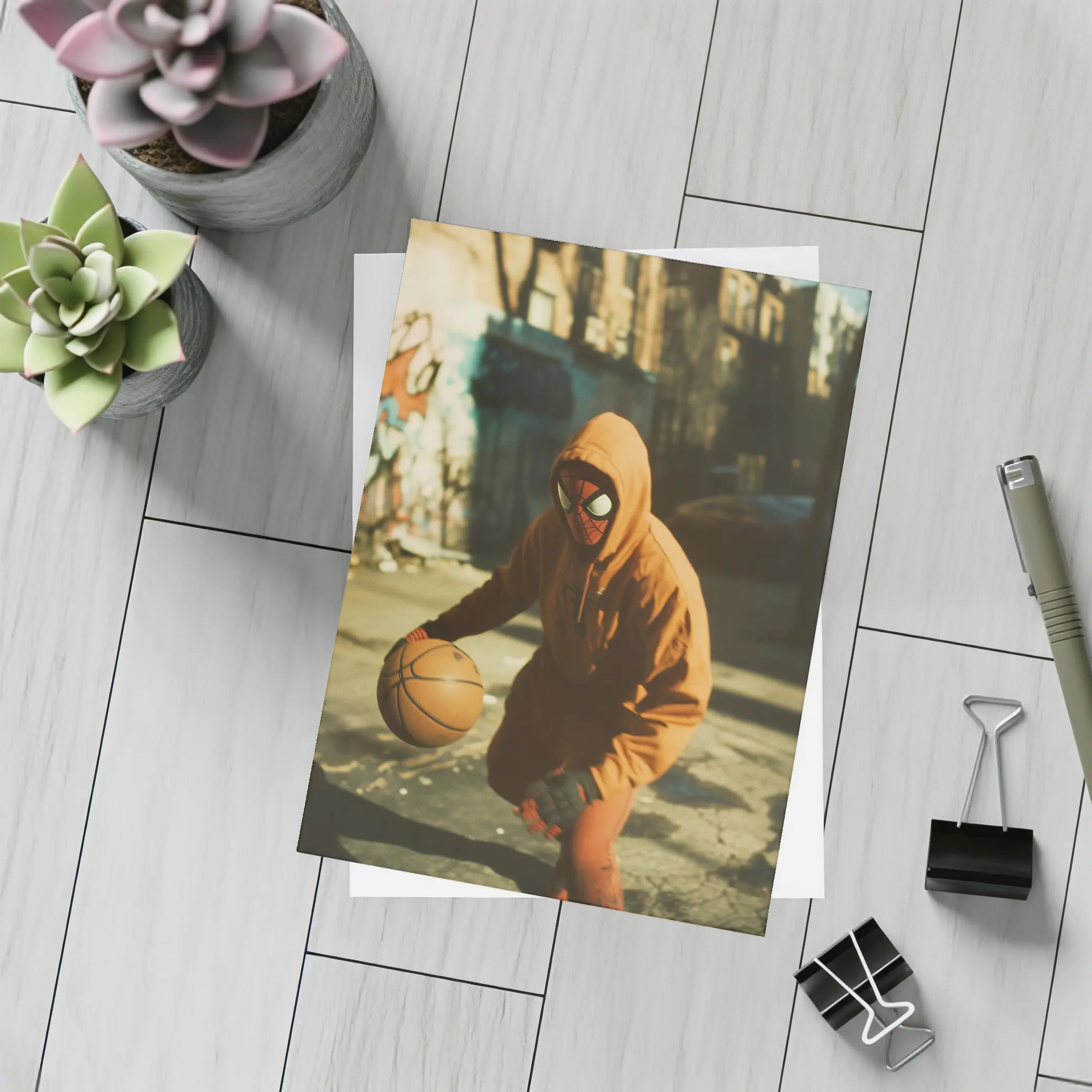 Spider-Man Dribbling Basketball On Urban Street – Postcards