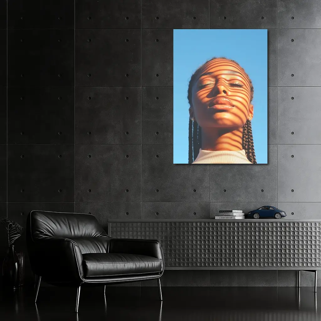 Woman With Shadow Stripes Blue Sky – Wall Art