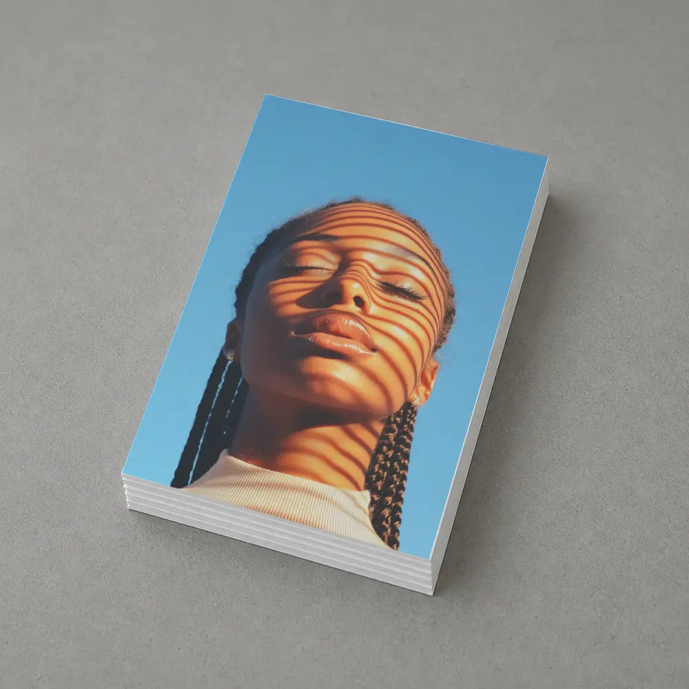 Woman With Shadow Stripes Blue Sky – Postcards