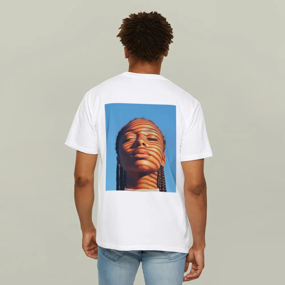 Woman With Shadow Stripes Blue Sky – T-Shirts