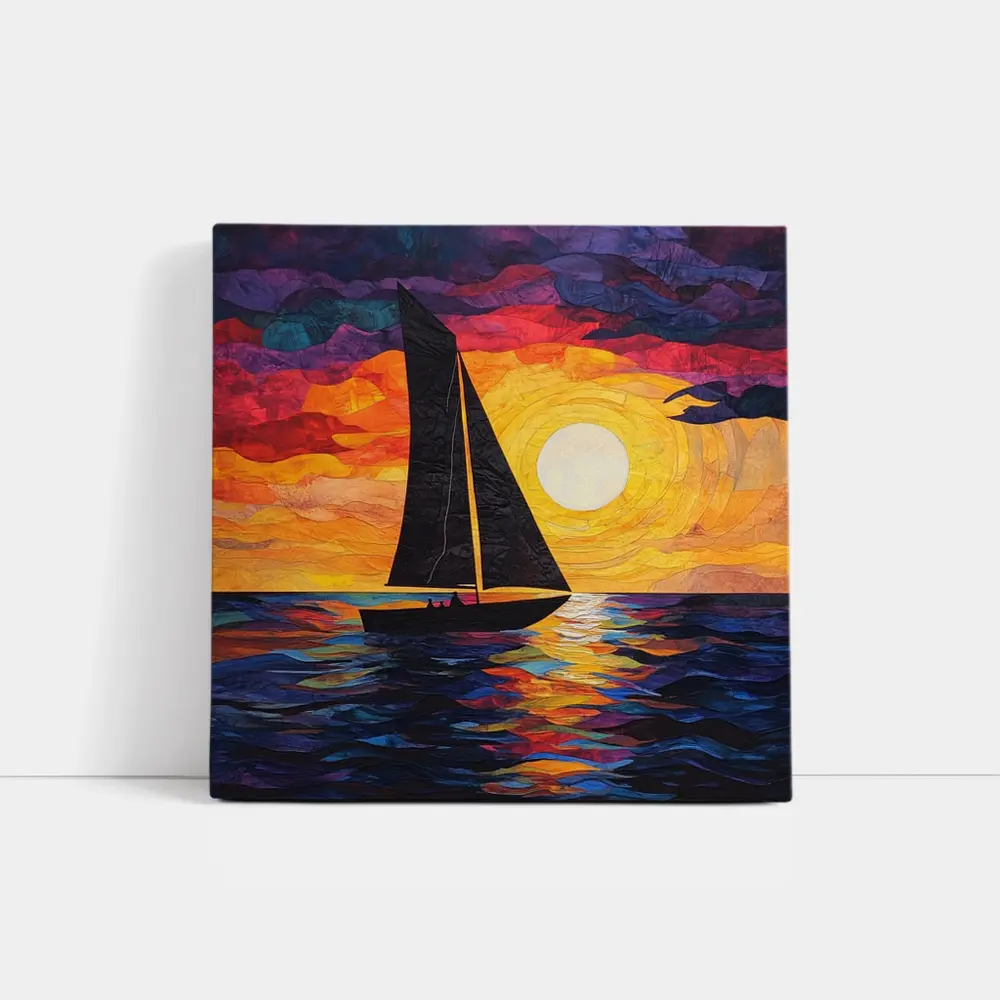 Sailboat Silhouette Collage Art Ocean Sunset – Wall Art
