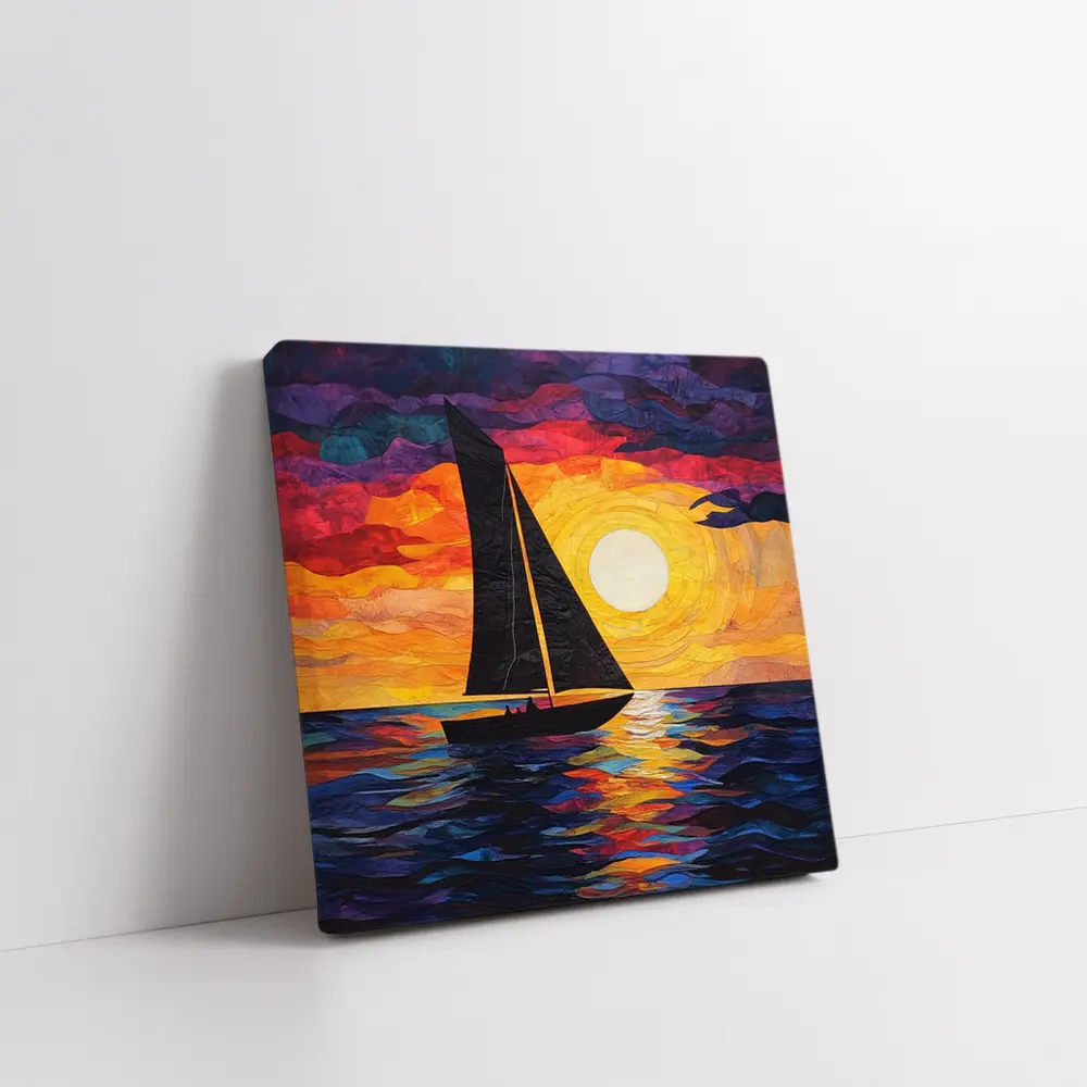 Sailboat Silhouette Collage Art Ocean Sunset – Wall Art