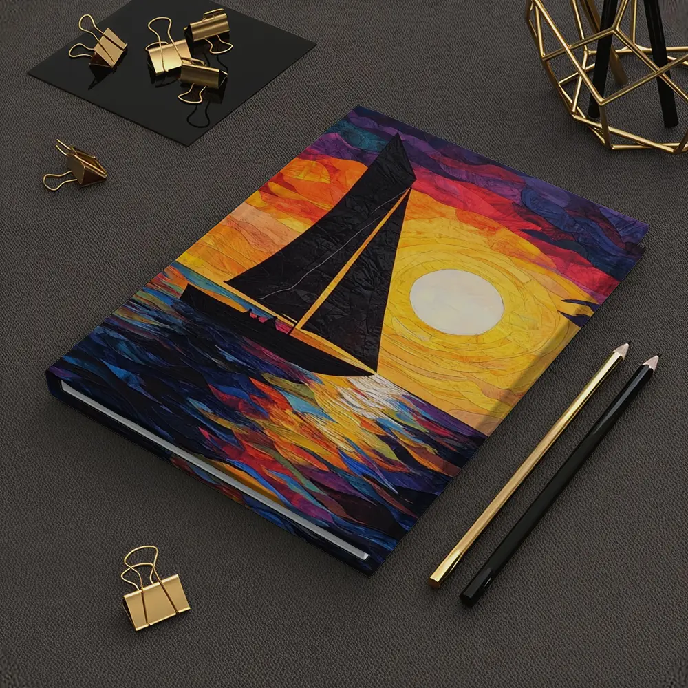 Sailboat Silhouette Collage Art Ocean Sunset – Notebooks