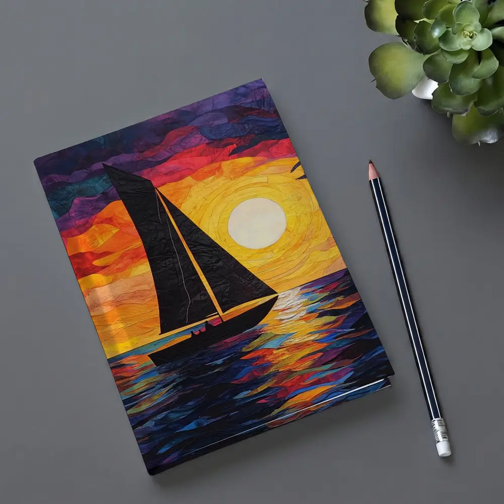 Sailboat Silhouette Collage Art Ocean Sunset – Notebooks