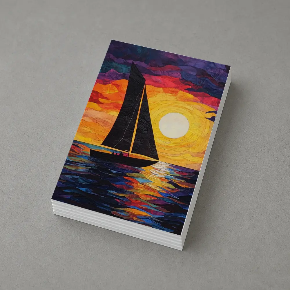Sailboat Silhouette Collage Art Ocean Sunset – Postcards