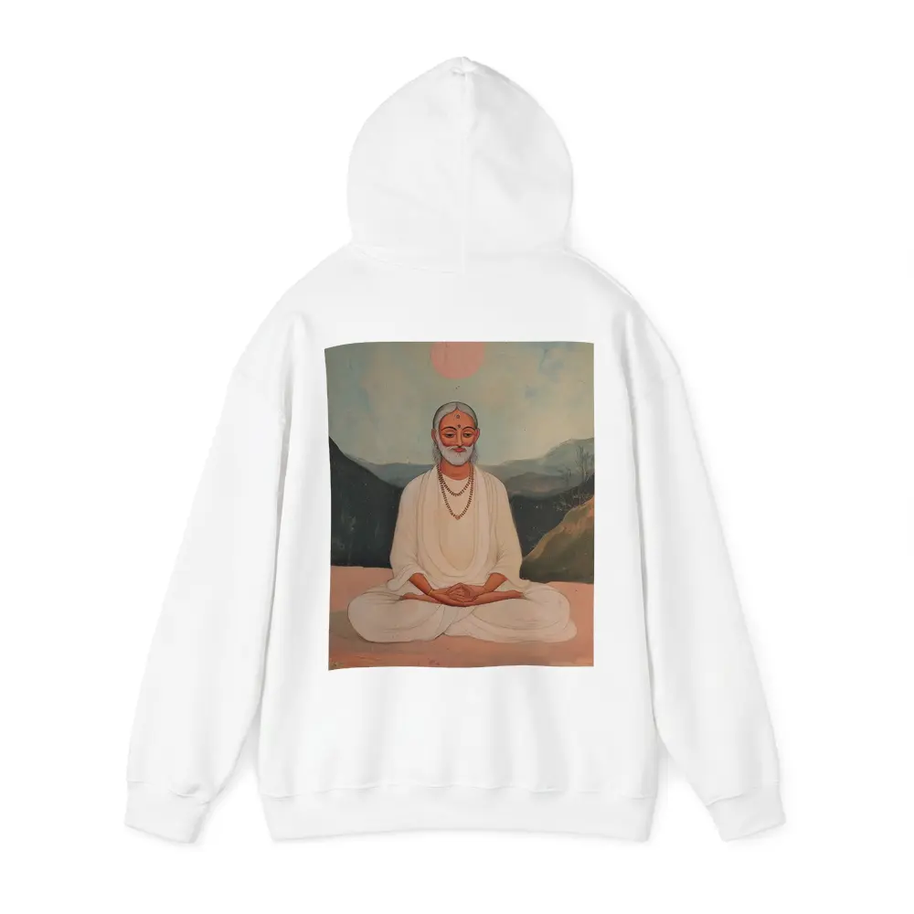Meditating Sage White Robes Mountain Landscape Painting – Hoodies