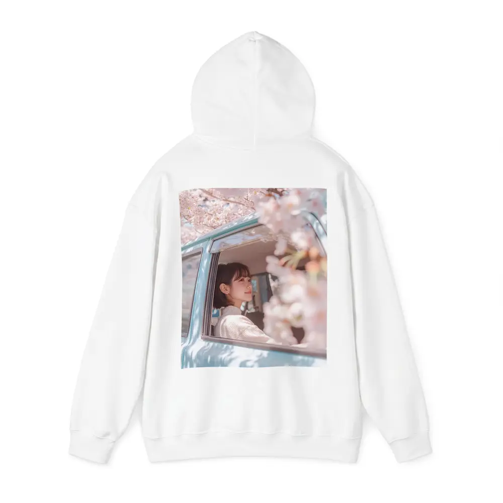 Young Woman Cherry Blossoms Vintage Blue Car – Hoodies