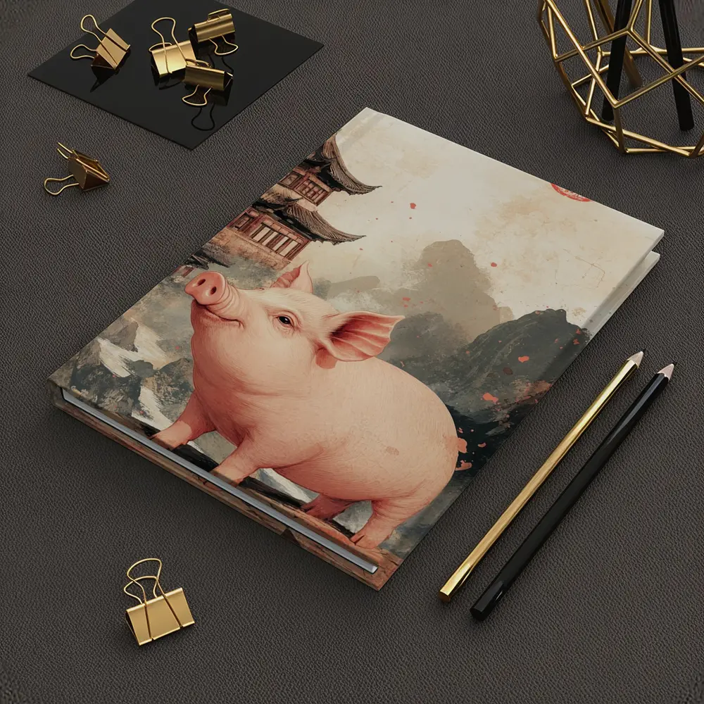 Pink Pig Chinese Temple Mountain Ink Art – Notebooks