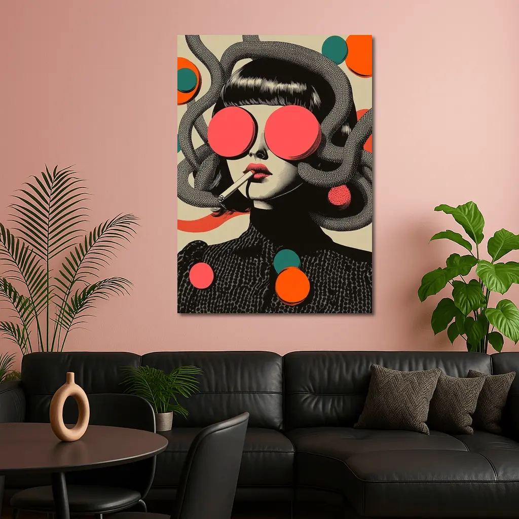 Retro Pop Art Woman Smoking Surreal Collage – Wall Art