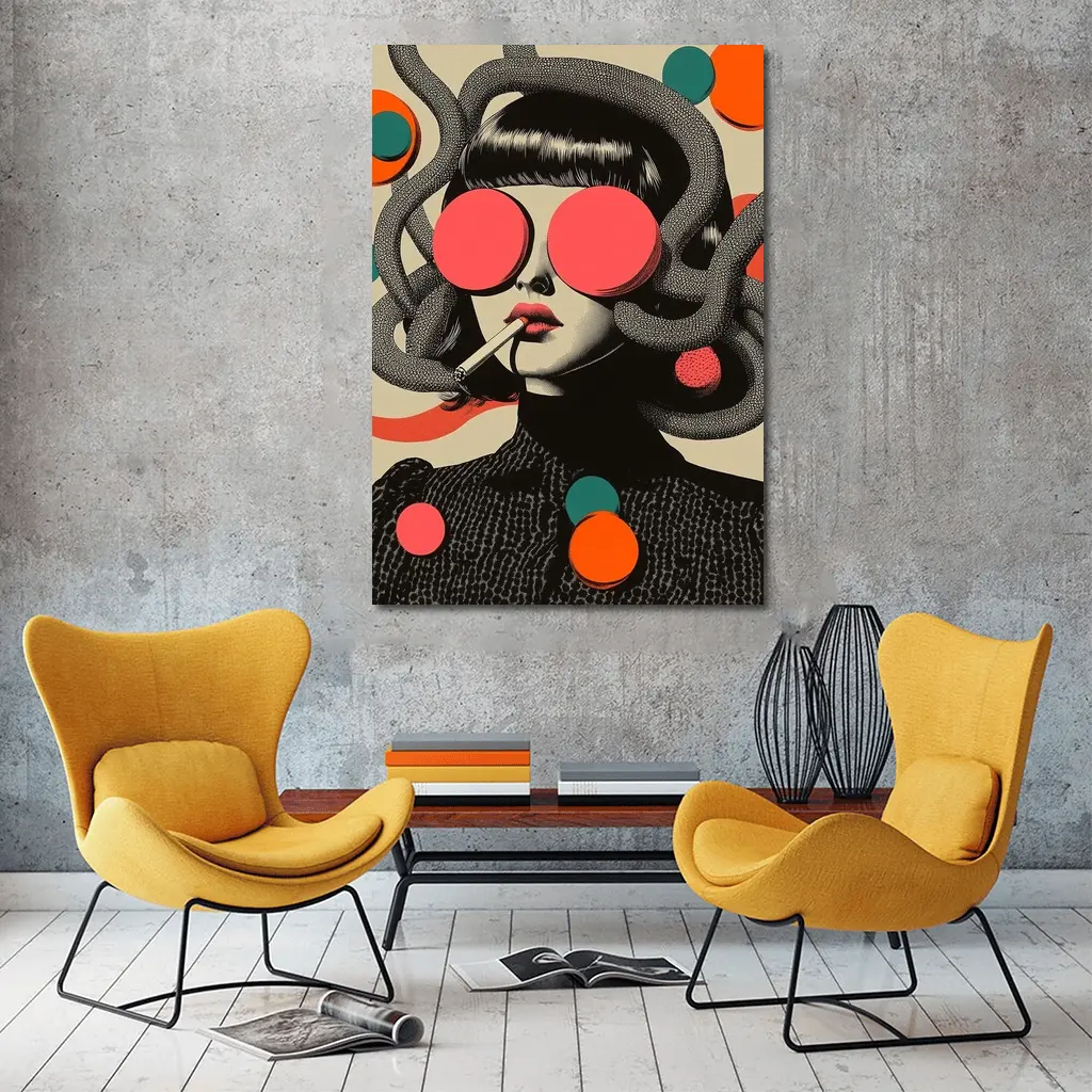 Retro Pop Art Woman Smoking Surreal Collage – Wall Art