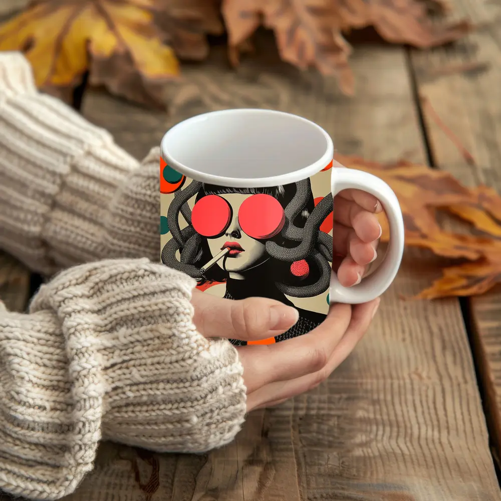 Retro Pop Art Woman Smoking Surreal Collage – Mugs