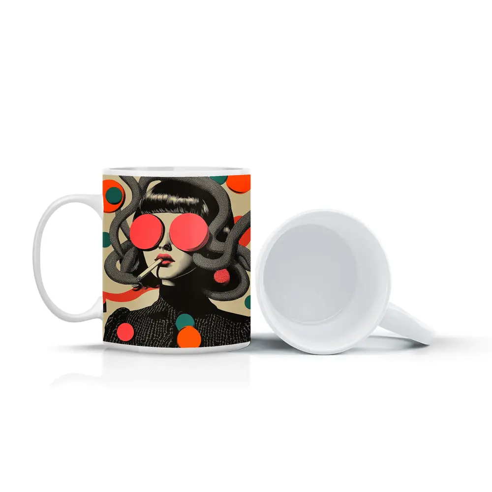 Retro Pop Art Woman Smoking Surreal Collage – Mugs