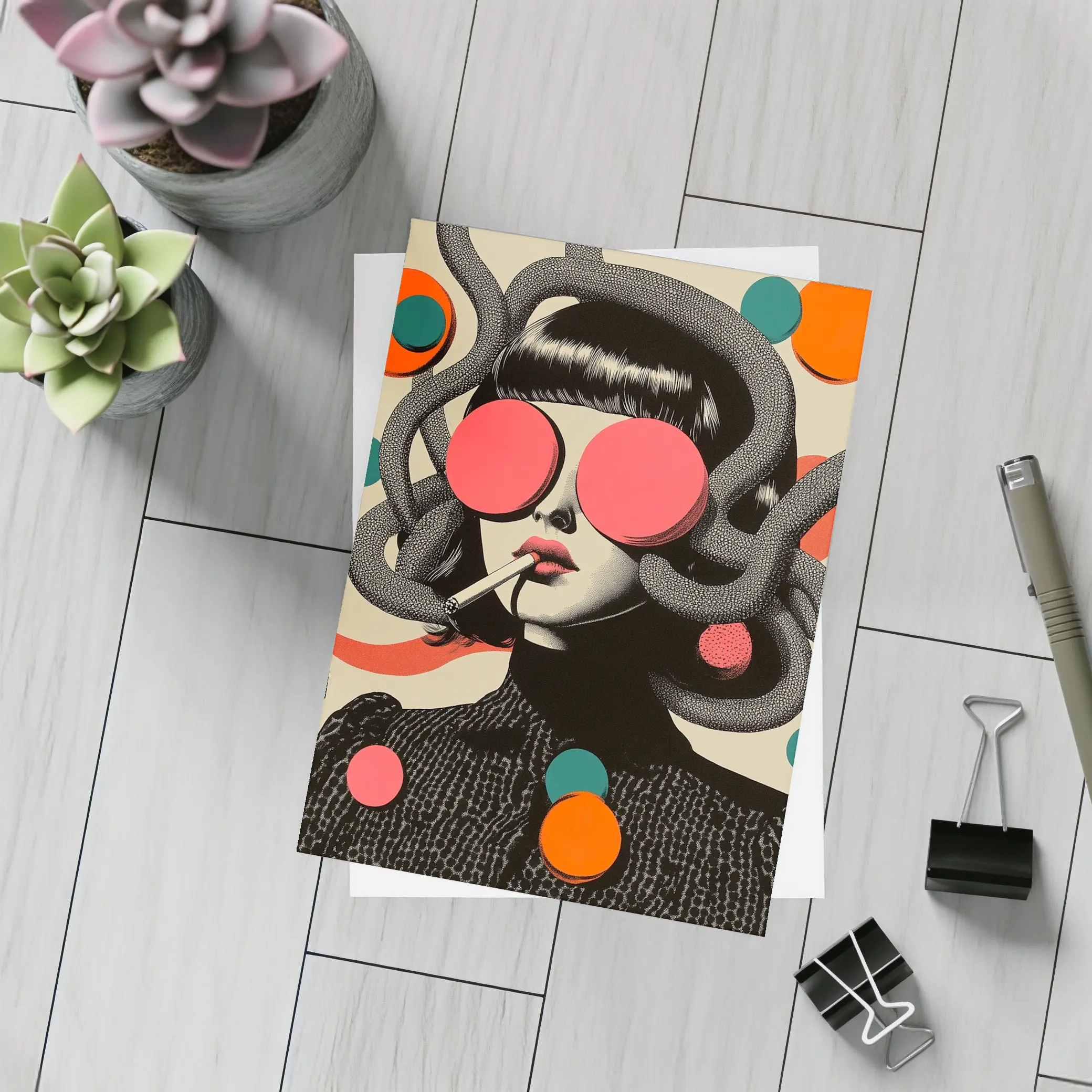 Retro Pop Art Woman Smoking Surreal Collage – Postcards
