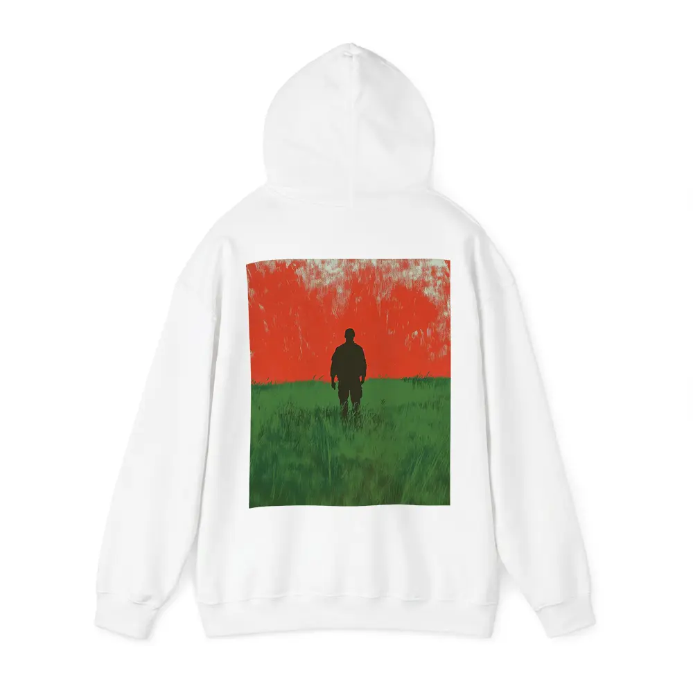 Soldier Silhouette Standing In Red Green Field – Hoodies