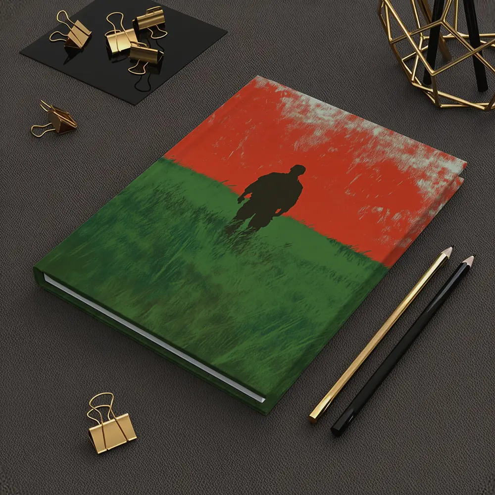 Soldier Silhouette Standing In Red Green Field – Notebooks