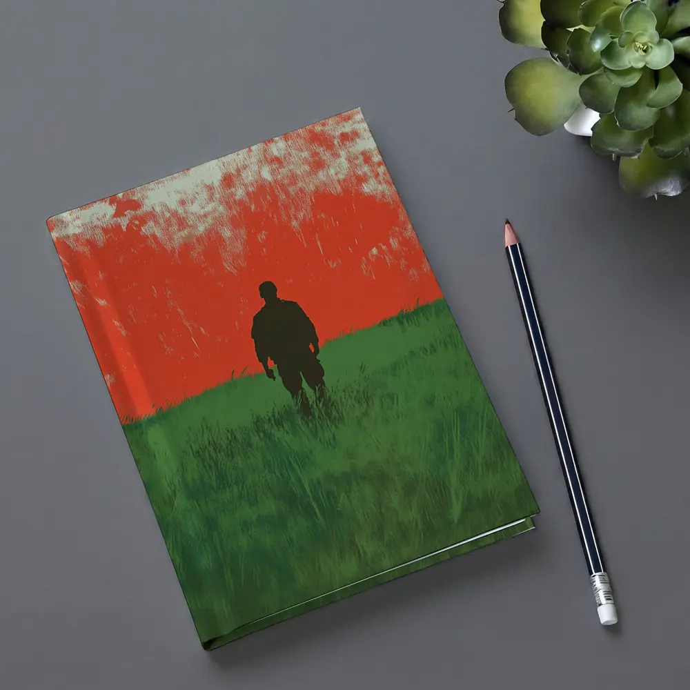 Soldier Silhouette Standing In Red Green Field – Notebooks