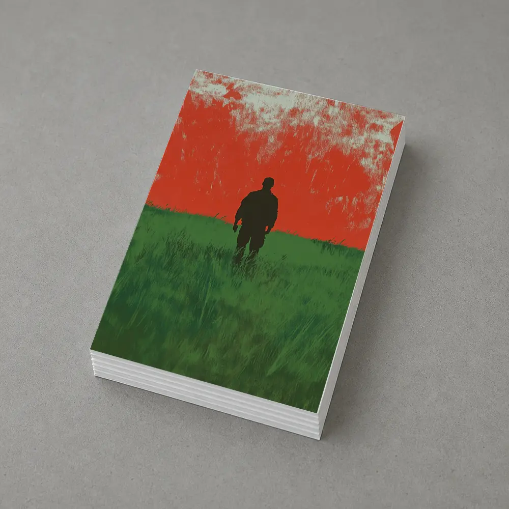 Soldier Silhouette Standing In Red Green Field – Postcards