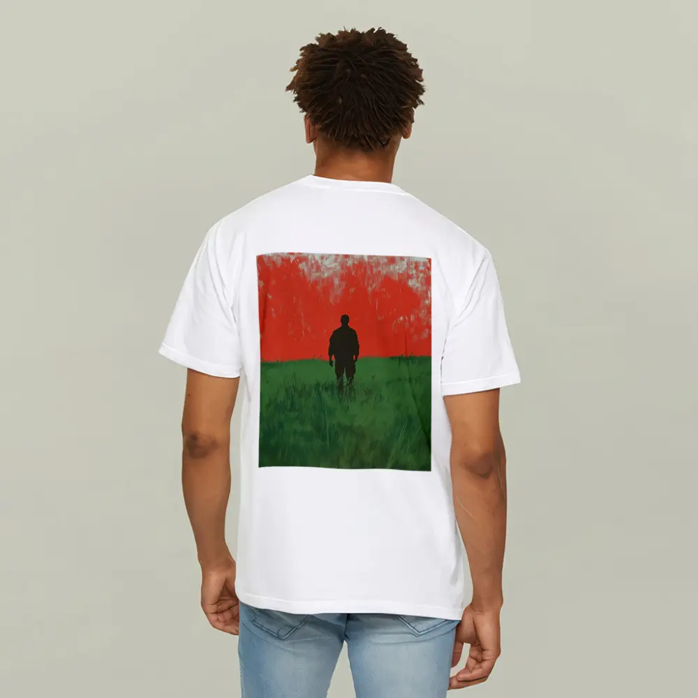 Soldier Silhouette Standing In Red Green Field – T-Shirts