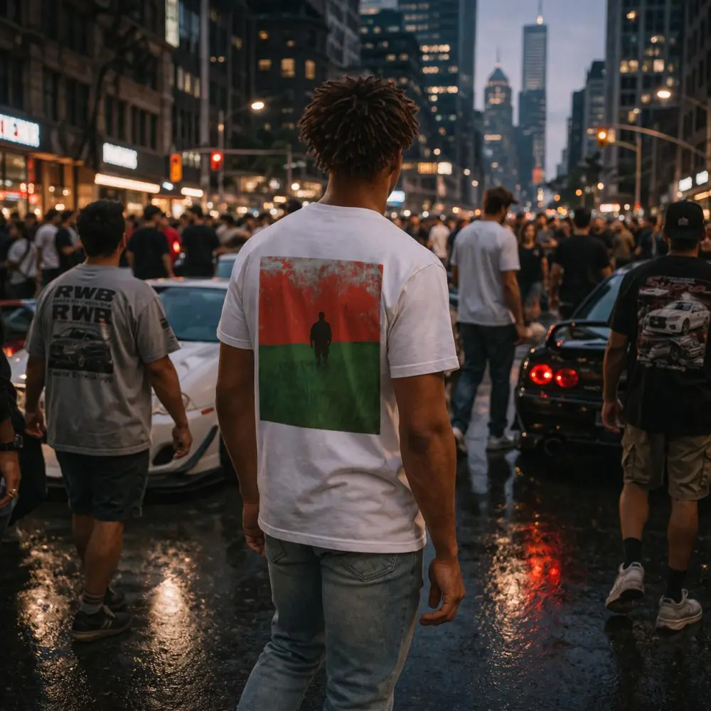 Soldier Silhouette Standing In Red Green Field – T-Shirts
